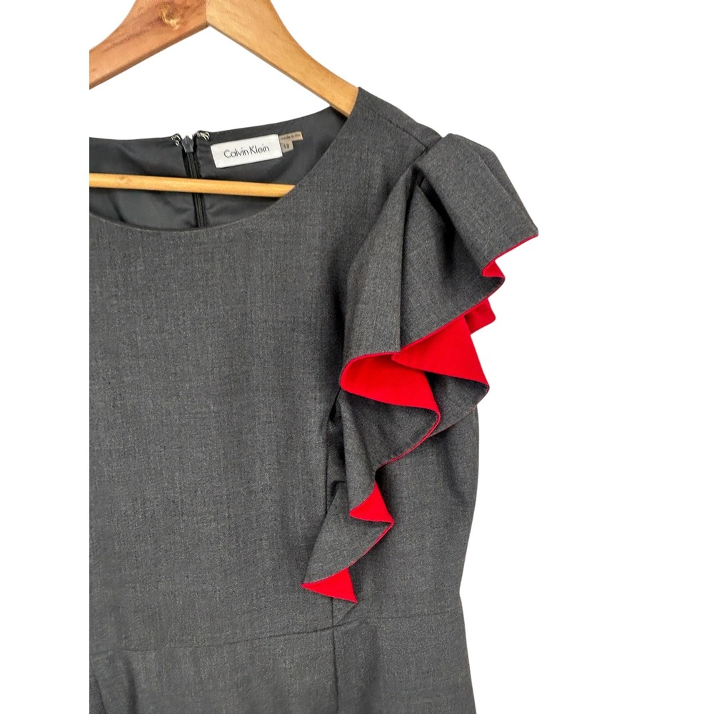Calvin Klein Gray Sleeveless Ruffle Sheath Dress Size 12 4189 - Picture 6 of 8